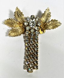 Signed Eisenberg Gold Tone Rhinestone Tassel Brooch