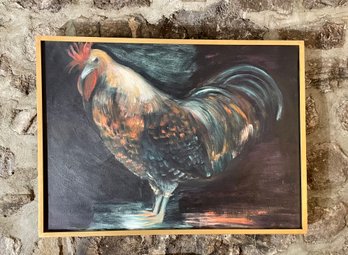 Formidable Rooster Oil On Canvas By Patti Hirsch (American 1935-2023) 2' 3' X 3'  - Gallery Price $2000