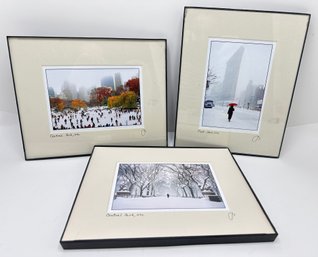 3 Original Photographs: Central Park, Central Park Skating Rink & The Flatiron Building, Signed