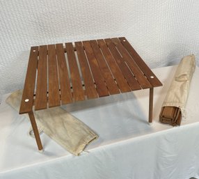 Pair Of Slatted Wood Patio Tables With Carrying Bag