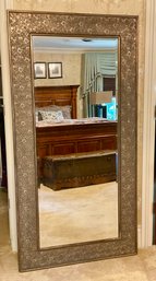 Large Beveled Glass Mirror With Floral Accents