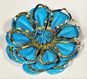 Turquoise Enamel Flower Power 1960s Brooch