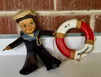 Vintage M.V. Britannic Norah Wellings Sailor Boy Cloth Doll & Life Preserver