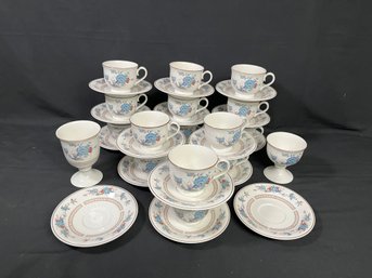 Bluefleur Footed Porcelain Teacup & Saucer Set By Noritake, Japan