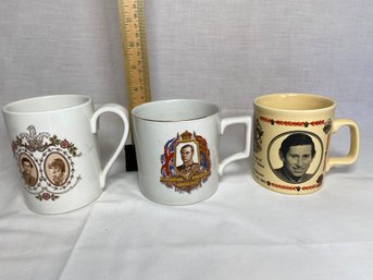 3 Royal Mugs Cups: Princess Diana Prince Charles, Coronation Edward VIII, Portmeirion Pottery, Kiln Craft,