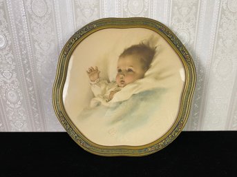 Vintage Bessie Pease Gutmann Awakening In Unique Oval Shaped Frame