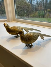 Pair Of Brass Pheasant Figurines - Male & Female