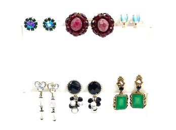 6 Pairs Of Fantastically Fabulous Vintage Stoned Earring Sets