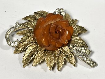 Signed Eisenberg Original Bakelite Rhinestone Gold Tone Brooch