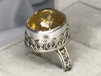 Incredible Vintage Style Sterling Silver / 925 Cocktail Ring With Citrine - Lovely Silver Filigree Work