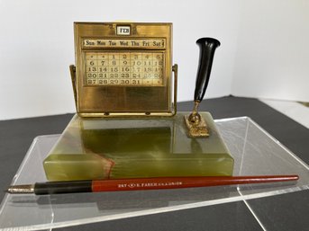Art Deco Infinite Marble Desktop Calendar Pen Holder &  E.Faver Pen ( READ DESCRIPTION)
