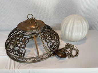 Vintage Metal Chandelier With Globe