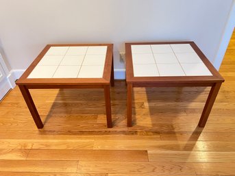 Pair Of Mid Century Danish Teak Tile Top Side Tables