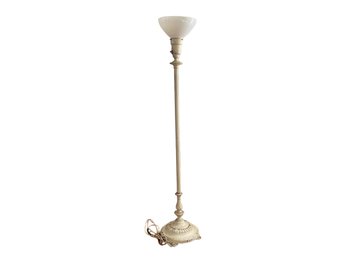 Antique Metal Floor Torch Lamp With Textured Glass Shade