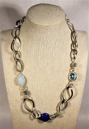 Michael Dawkins Sterling Silver Necklace Having Blue Topaz And Lapis Stones