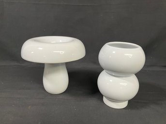 Pair Of Karim Rashid Design UFO Glazed Ceramic Vases - Tabletop Collection For Mikasa