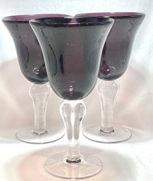 Stunning Trio Of Salute Amethyst Water Goblets By Artland