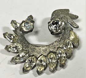 Signed Eisenberg Base Metal And White Rhinestone Brooch