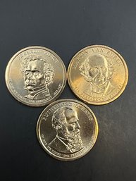 3 Presidential Dollars Franklin Pierce, Rutherford B. Hayes, Martin Van Buren