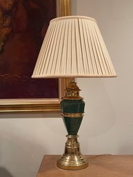 Green Metal Table Lamp With Gold Accents