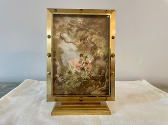 Vintage Luxor Brass Swiss Made Table Clock With Romantic Scene, 2 Of 2