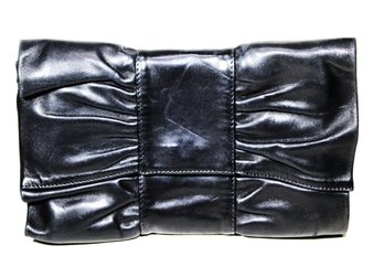 1980s Vintage Black Leather 'bow' Formed Ladies Clutch Purse