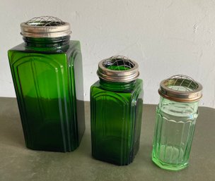 Green Glass Jars With Flower Frog Lids