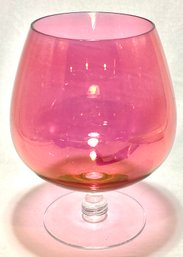 Rose-colored Flash Glass Brandy Snifter With Clear Stem