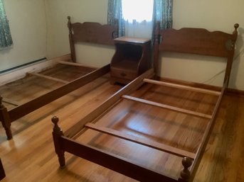 Two Maple Twin Beds And Night Stand