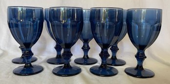 Eight Blue Glass Goblets