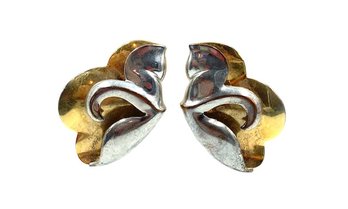 Vintage Oversized Goldtone & Silvertone Sculptural Clip Earrings