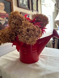 Vintage Metal Watering Can Painted Red