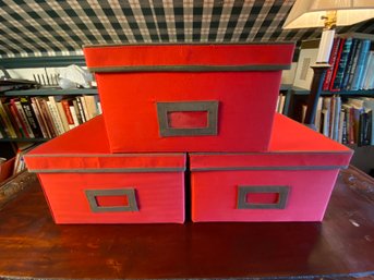 Red Fabric Storage Boxes - Set Of 3