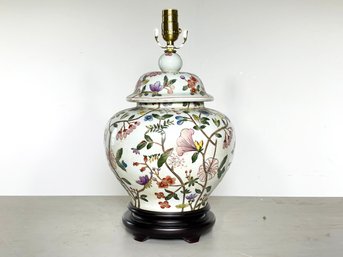 A Vintage Ceramic Lamp On Rose Wood Base