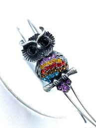 Pewtertone Hairband W/ 2' Rhinestone Owl Detail