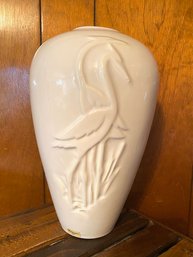 Vintage Haeger Pottery Vase W/ Shore Bird/crane Motif