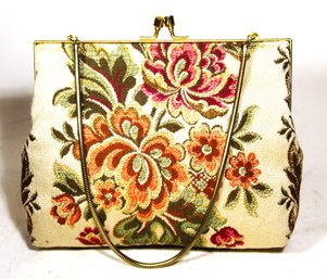 Vintage Tapestry Floral Decorated Gilt Framed Evening Bag Purse