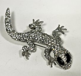 White Rhinestone Lizard Brooch Pin