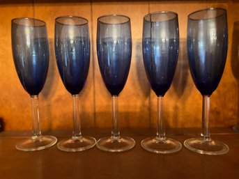 5 Blue Champagne Glasses