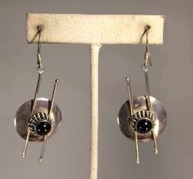 PAIR ARTISAN STERLING SILVER BLACK ONYX  STUDIO PIERCED EARRINGS