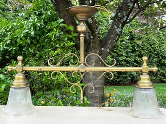 A Vintage Brass And Etched Glass Gas Light Chandelier