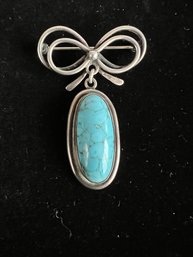 Carl Ove Denmark Sterling & Turquoise Ribbon Brooch