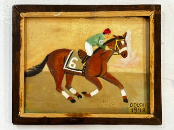 An Acrylic On Board, Rustic Equestrian Scene, Signed Dolci, 1998