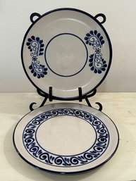 Artep Mexican Studio Folk Art Pottery Cobalt And White Stoneware Platters