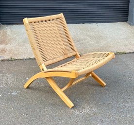 Mid Century Teak And Cord Folding Lounge Chair Made In Yugoslavia