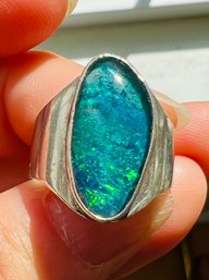 VINTAGE DESIGNER JAY KING STERLING SILVER BLUE/GREEN OPAL RING