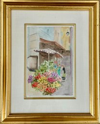 Beautiful Signed Watercolor Titled 'Buying Flowers In Paris' (LOC: W1)