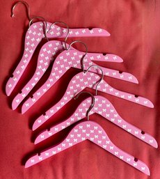 Six Adorable Pink And White Child-size Wooden Clothes Hangers