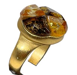 Great Contemporary Gold Told Ladies Ring W Interesting Stones