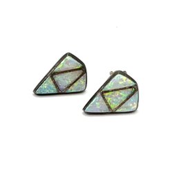 Vintage Sterling Silver Opal Color Triangle Earrings